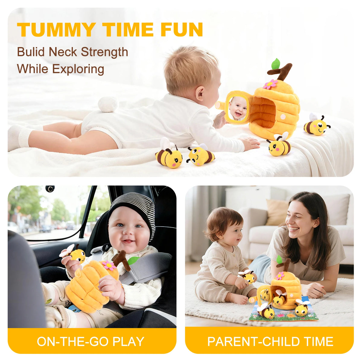Baby Toys 6-12 Months Plush Storage Toys Bee Farm Animals Soft Toys Montessori Hand-eye Coordination Sensory Toy Toddlers Gifts