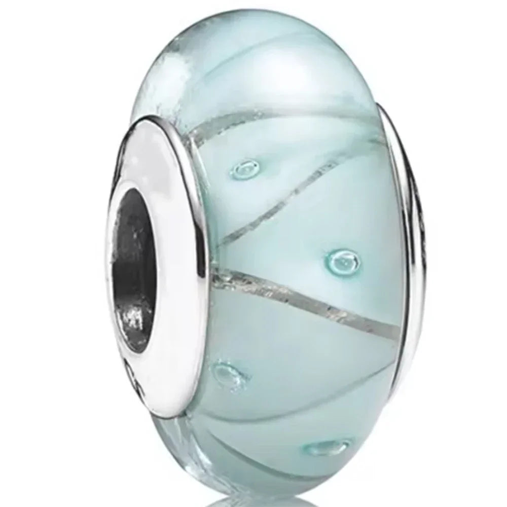 2025classic 925 Sterling Silver Colored Flower Leaf Cosmic Rainbow Murano Glass Charms Beads Fit DIY Bracelet Women Jewelry Gift