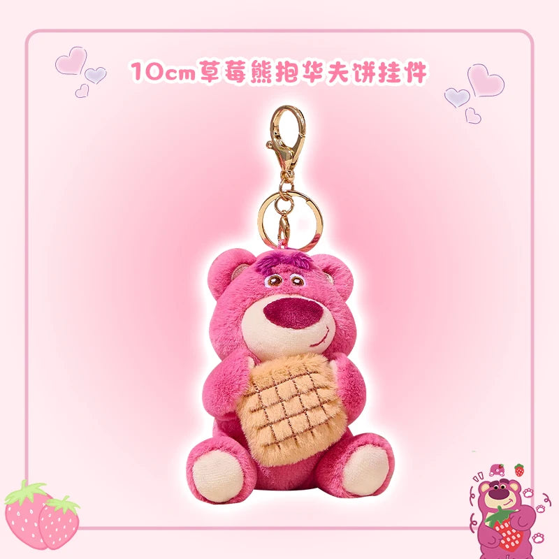Disney Lotso Bear Toy Story Mini Plush Keychain Kawaii Soft Strawberry Dessert Bag Pendant Gift for Kids Fans