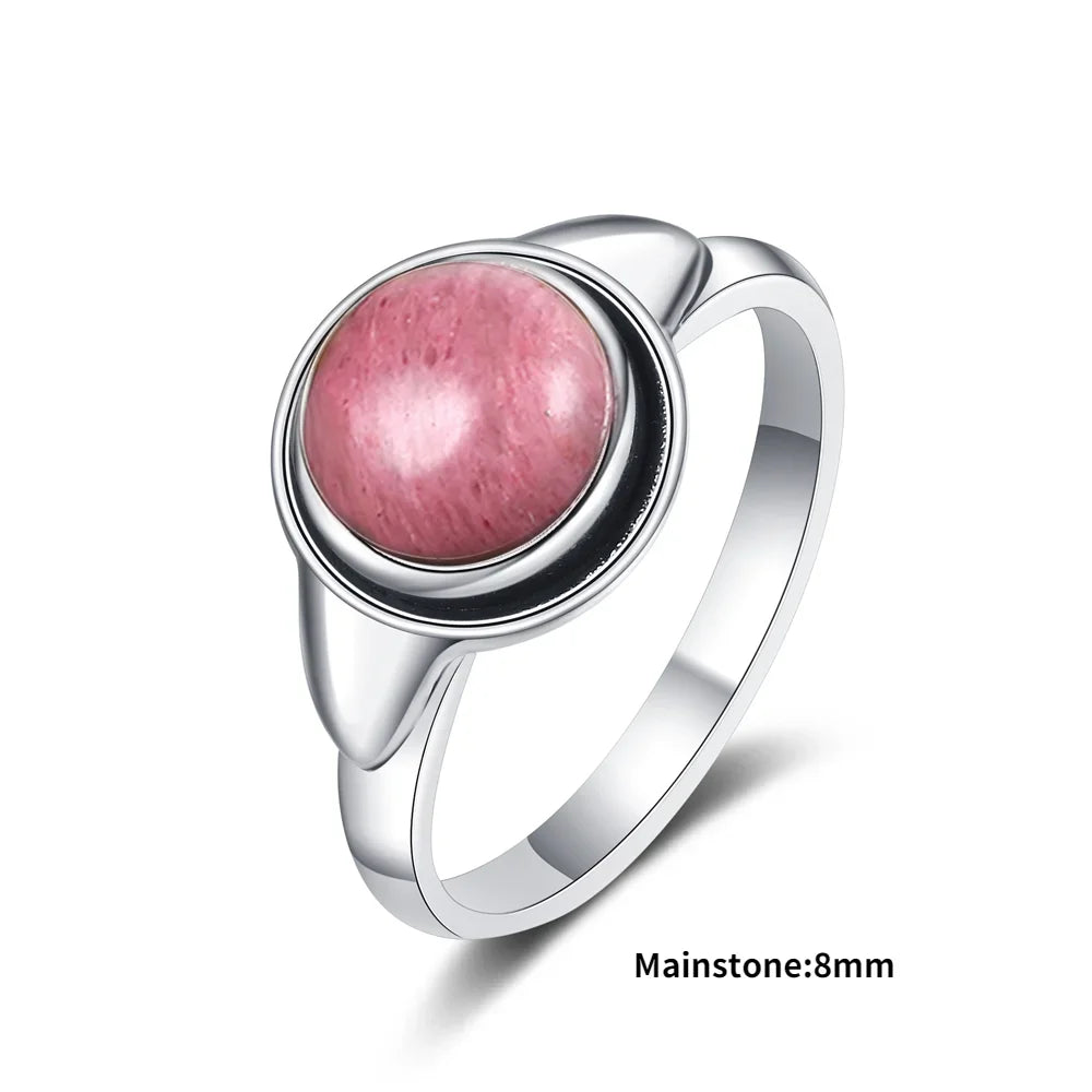 Natural Rhodochrosite Rings Women's S925 Silver Jewelry Ring Gifts Vintage Fine Wedding Ring
