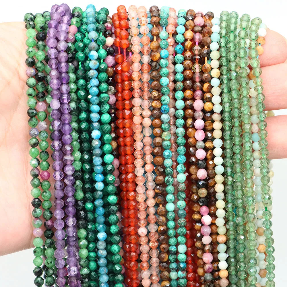 2 3mm Natural Faceted Amethyst Garnet Tourmaline Gem Stone Beads Round Mineral Bead for Jewelry Making DIY Bracelet Accessories