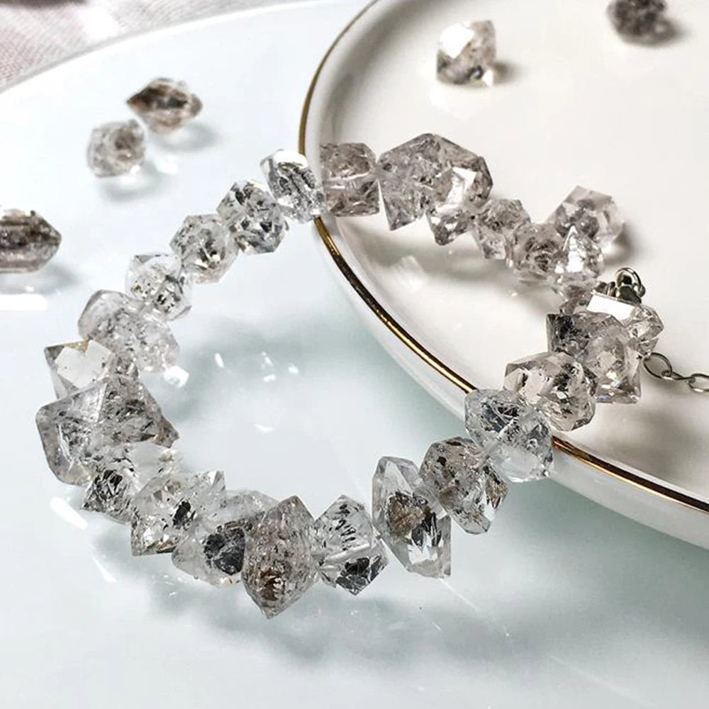 Natural Herkimer Diamond Bracelet Double Pointed Crystal Quartz Hand Chain Real Gemstone for Festival Gifts Fashion Jewelry