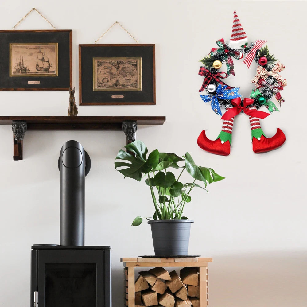 Christmas Christmas Wreath Front Door Decor Christmas Wreath with Clown Leg Decor Artificial Door Wreath Ornament