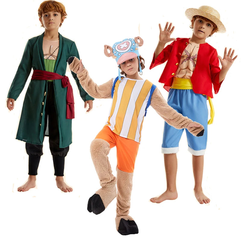 Green Pirate Hunter Roronoa Zoro Outfit Boy Straw Hat Pirates Captain Luffy Cosplay Kids Tony Tony Chopper Halloween Costume