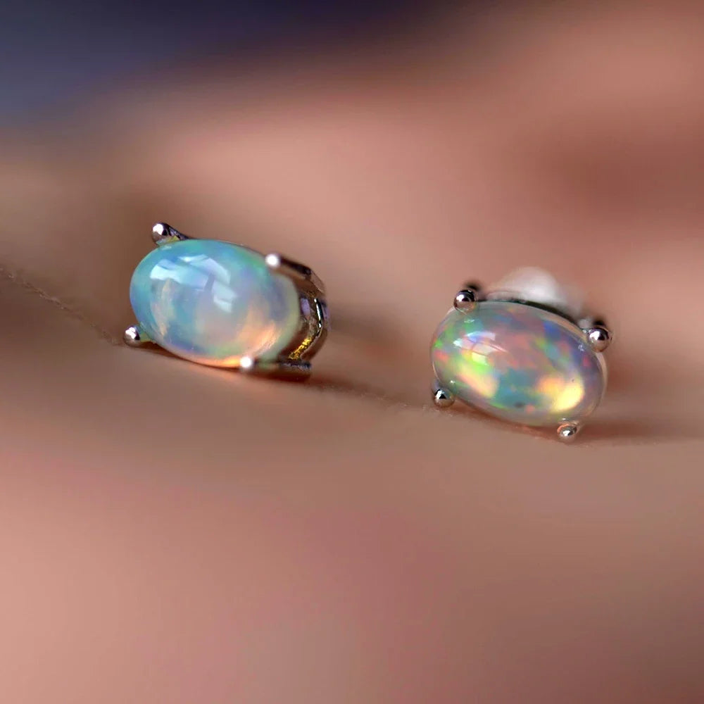 ITSMOS Natural Stone Opal Earrings Silver Post Lucky Hope Elf Studs Earring Lover Colorful Jewerly for Women Gift  High Quality