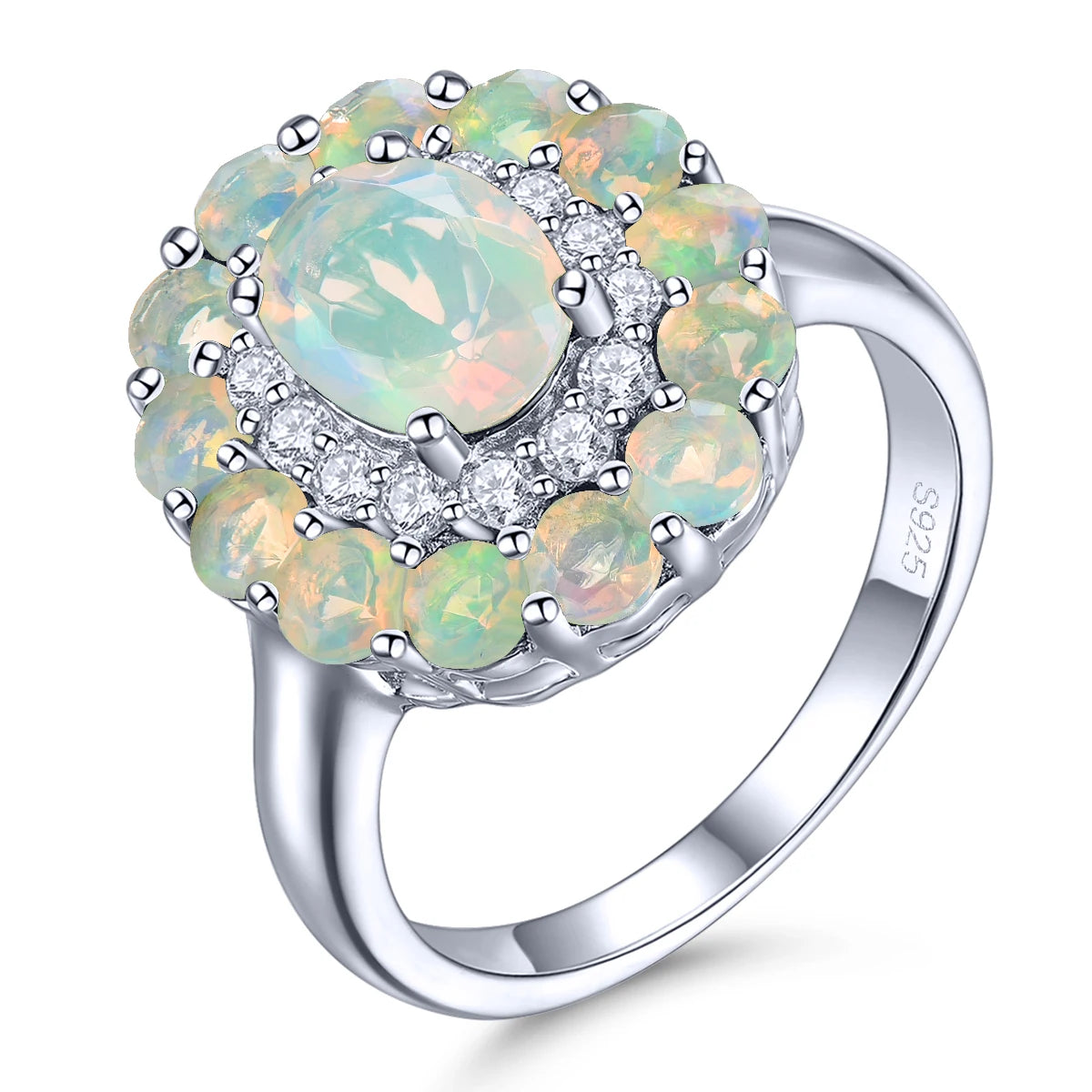 Natural Opal Solid Sterling Silver Rings 1.78 Carats Genuine Gemstone Romantic Classic Fine Jewelry Design S925 Women Birthday