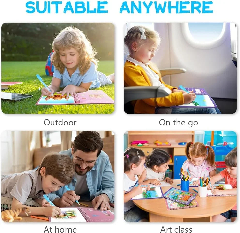 1PC Children's Watercolor Painting Magic Book with Refillable Water Pen for Children Animal Cartoon Painting Book Education Toys