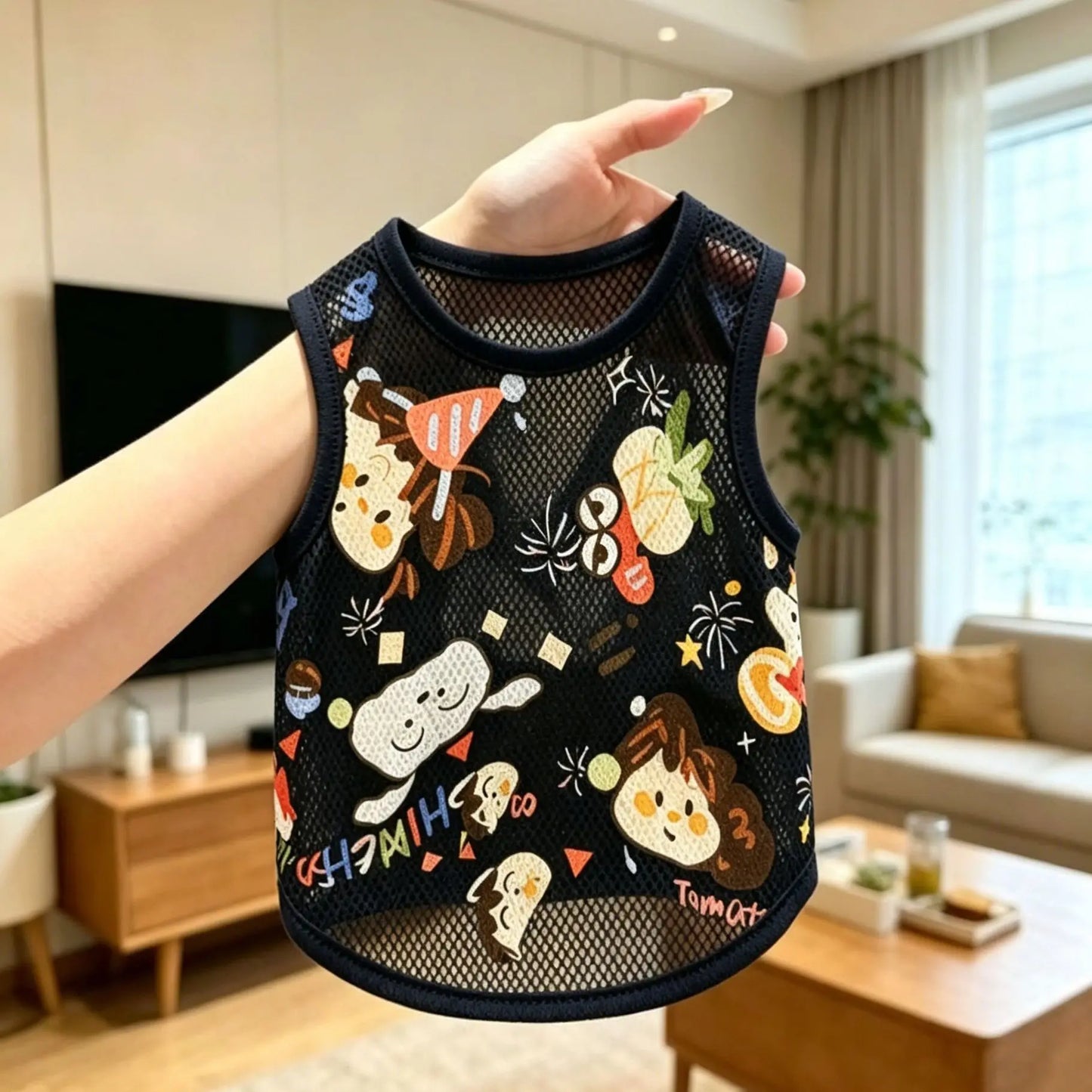 Cartoon Mesh Dog Vest Breathable Summer Pet Clothes for Small Dog Cat Chihuahua Yorkshire T-Shirt Puppy Sleeveless Cooling Shirt