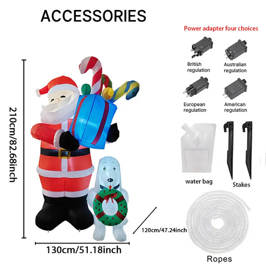 6.8FT Santa Claus Dog Inflatable Christmas Decoration Ornaments Lights Outdoor Decoration Yard Holiday Party Toys Cute Cartoon