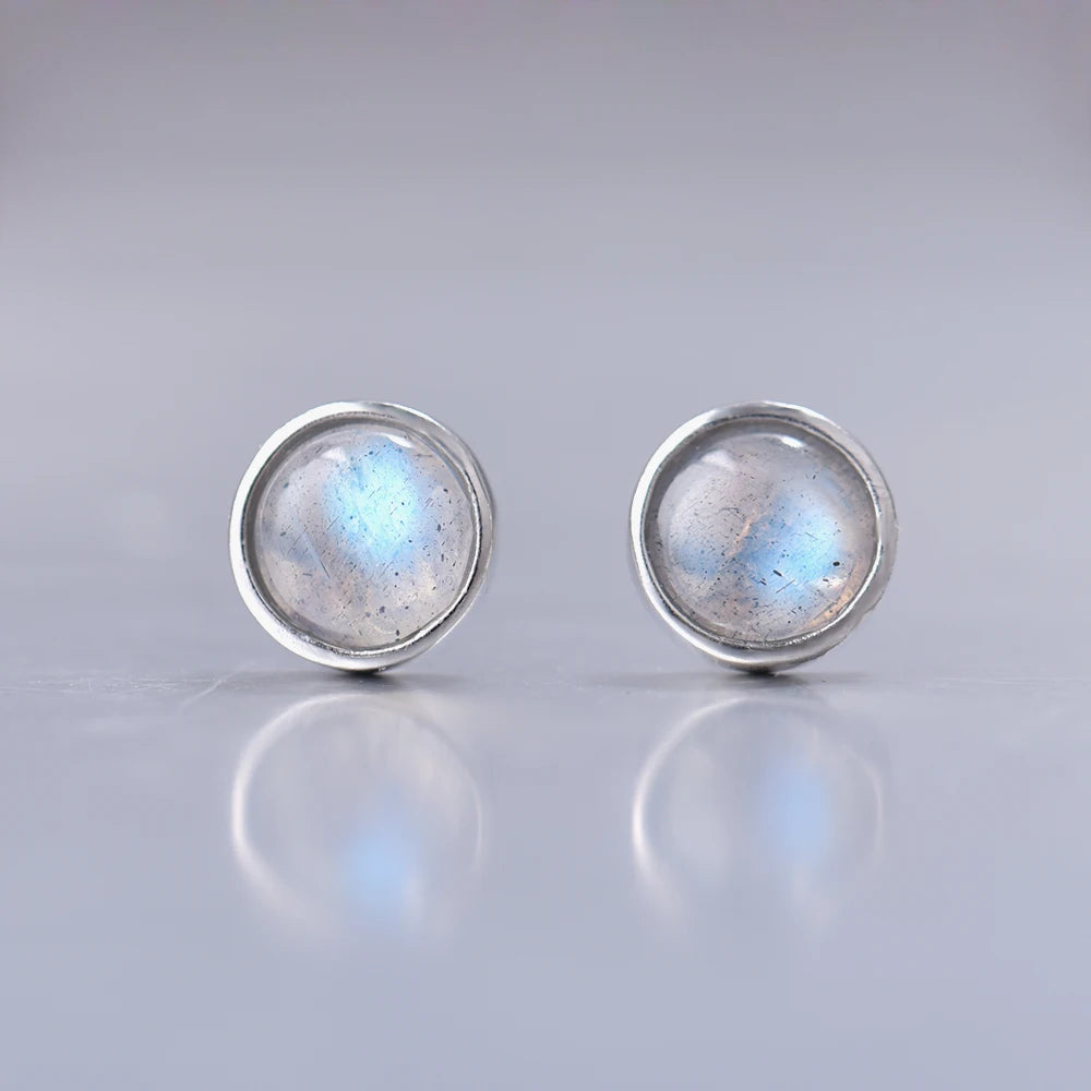 ITSMOS Geometric Labradorite Sterling Silver Earrings Round Retro Natural Gemstone Studs Luxury Wedding Jewelry for Women