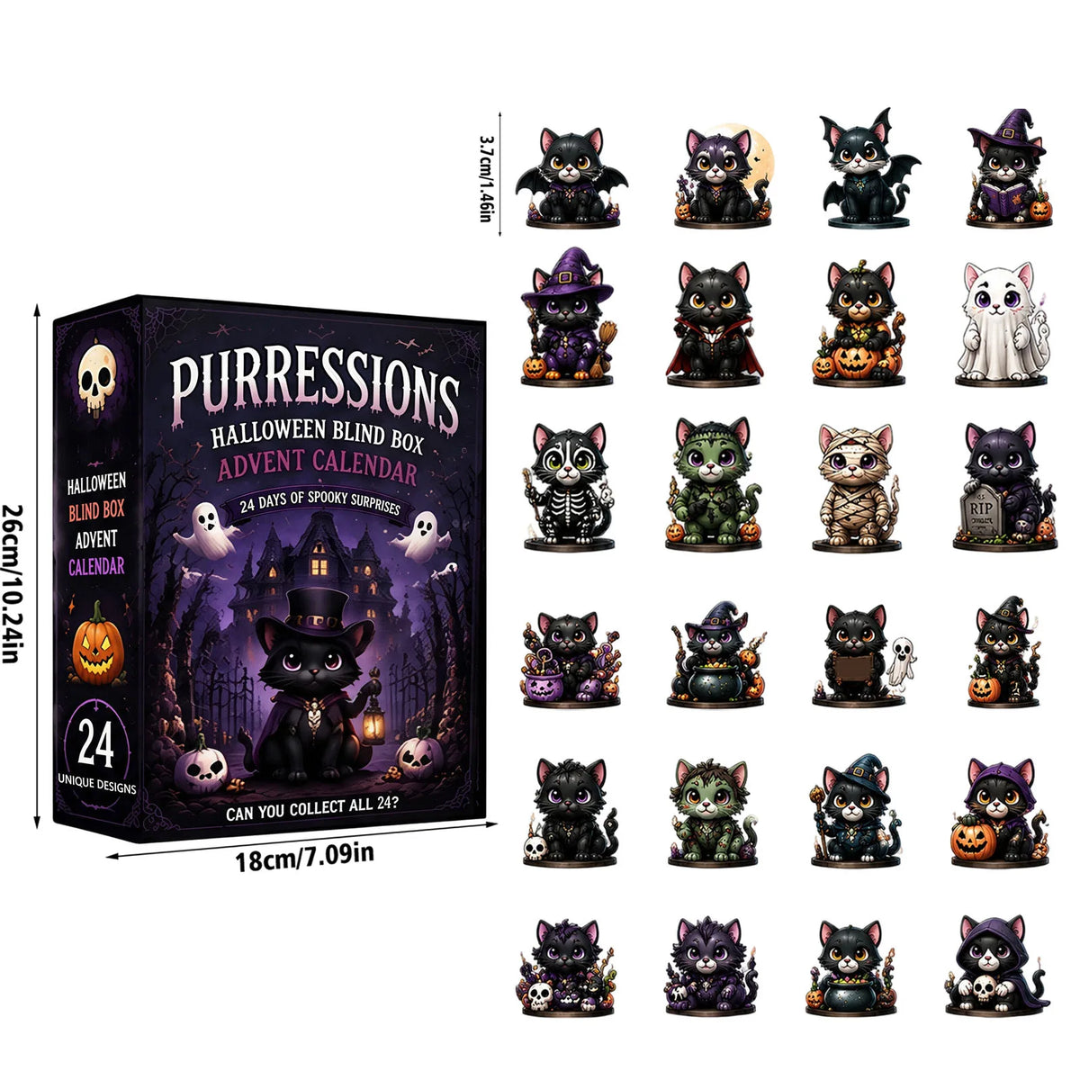 2027 Cross-Border Explosion 24-Day Halloween Countdown Blind Box, cartoon Black Cat Acrylic Pendant, Advent Calendar Blind Box