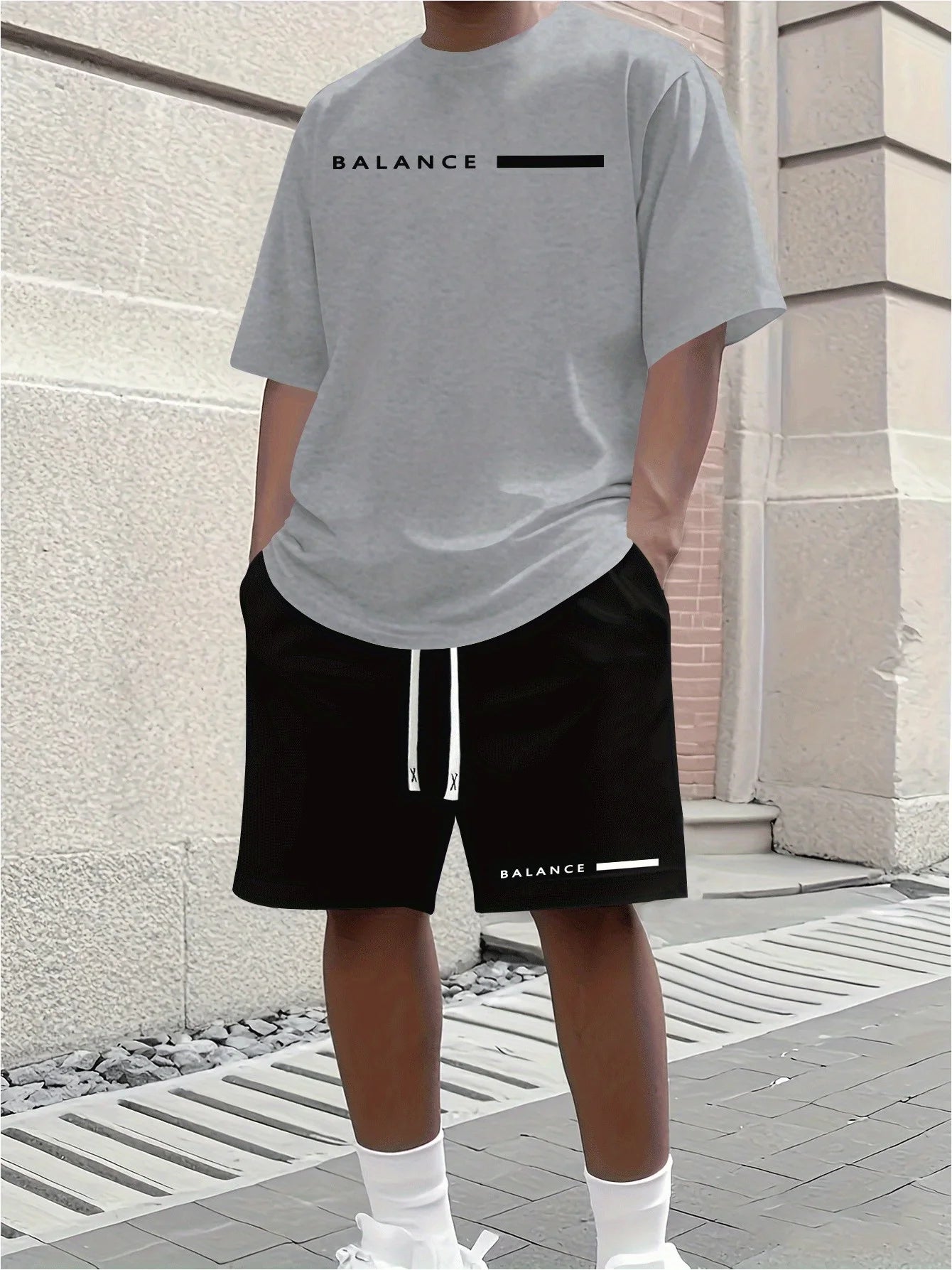 2026 Casual Men's Set Summer Apparel Color-Blocked Short-Sleeve Top Relaxed Drawstring Shorts Stylish Streetwear Ensemble