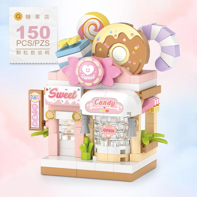NEW Restaurant Dessert Coffee Pet Fruit Store Street View Food House Building Blocks Kit  Bricks Model Toy