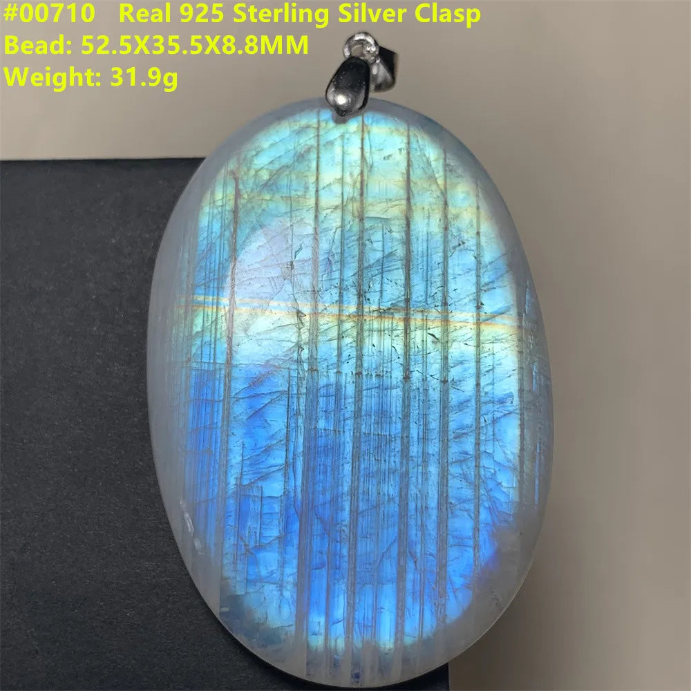 Natural Colorful Moonstone Pendants Necklaces Unusual Women Big Orange Blue Light Rainbow Moon Stones Bead Gemstone Jewelry S925