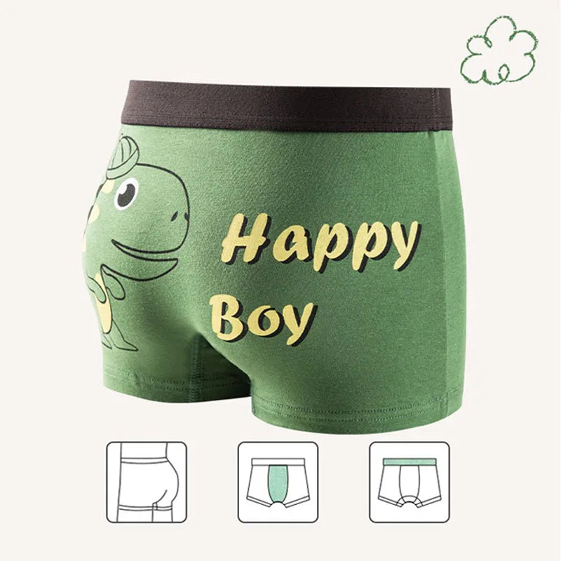 4-Pack Boy Boxer Brief High Quality Cotton Breathable Children Boxers Dinosaur Plaid Car Patterns Kids Underwear Age 3-14Years