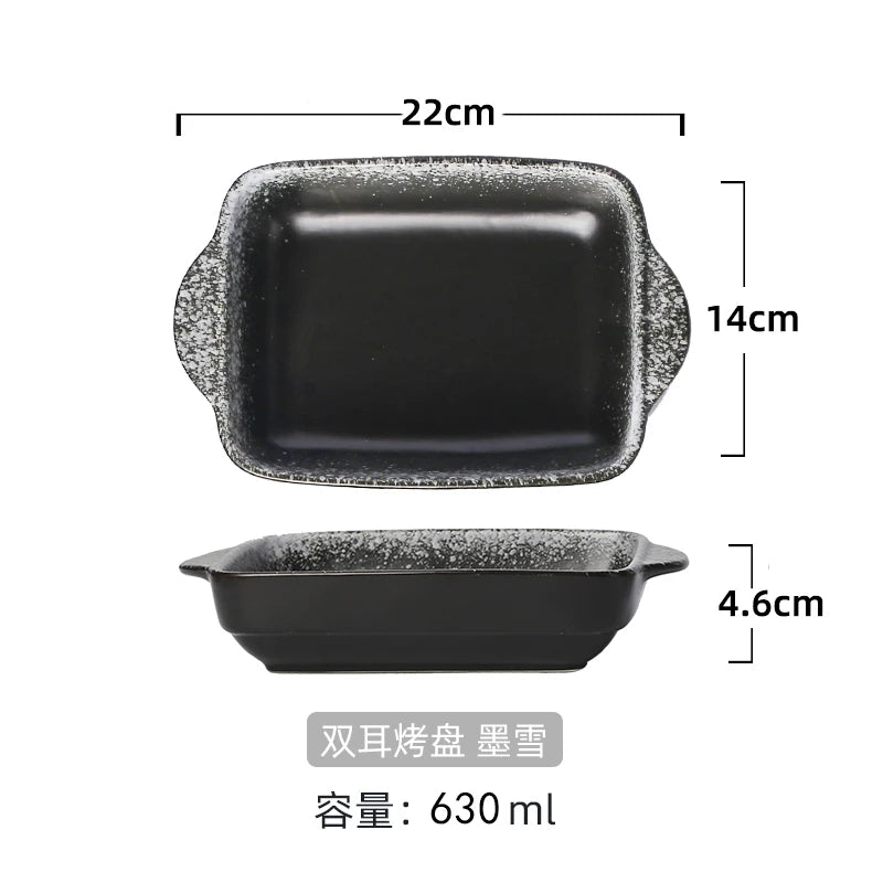Japanese Tableware Binaural Baking Tray Ceramic Cheese Baked Rice Baking Bowl Oven Special Utensils with Tray Rectangular Plate