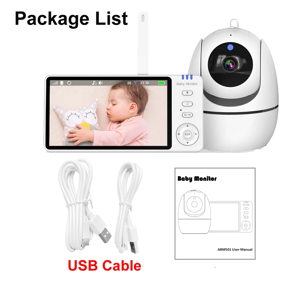 HTMCK 5 Inch Video Baby Monitor Night Vision with 4X Zoom Two-Way Audio Nanny Camera for Mother Kid Babysitter