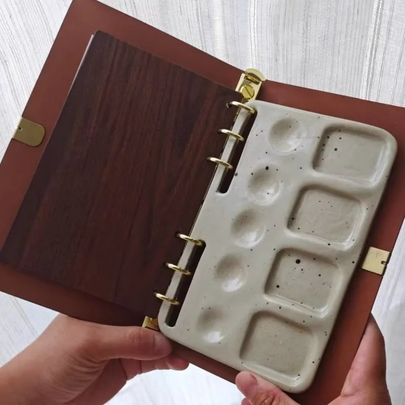 Retro Handcrafted Ceramic Watercolor Palette Drawing Board Loose-leaf Book Sketching Set Travel Landscape Painting Art Supplies