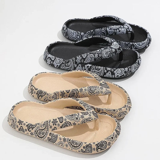 Summer Women Comfort Flip Flop Leopard Soft Thick Soled Cloud Slippers Travel Vacation Beach Sandals