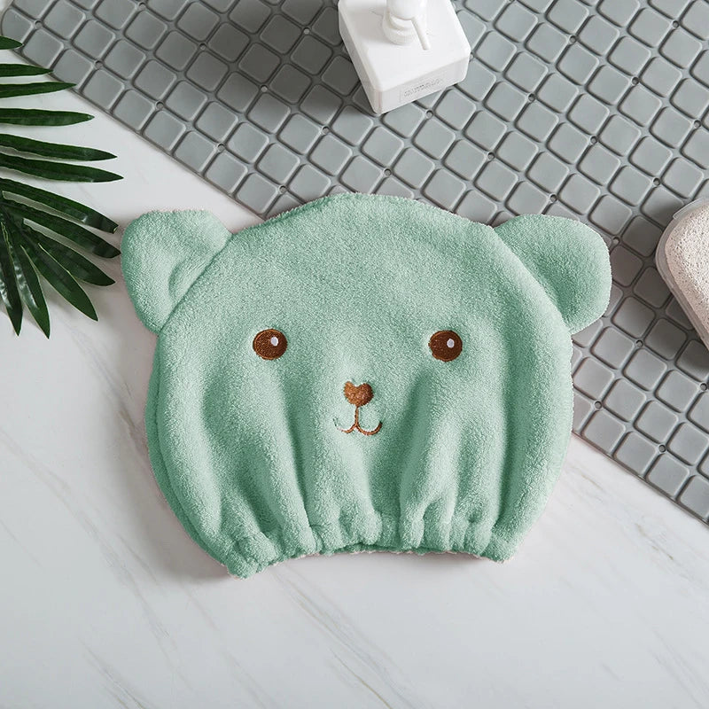 Thinnest Dry Hair Cap For Women Quick-drying Absorbent Microfiber Head Towel Korean Cute Bear Embroidered Shower Cap Towel