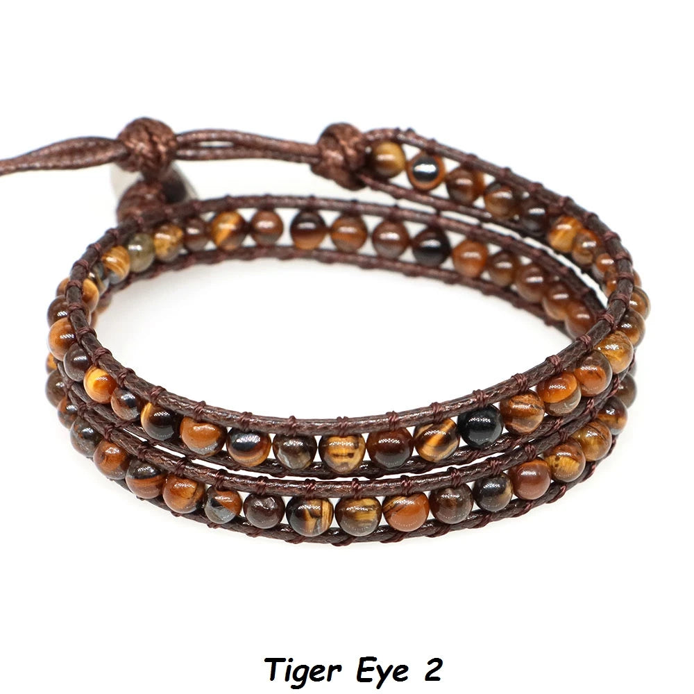 Natural Stone Bohemian Wrap Bead Bracelet Lapis Lazuli 2 Strands Multilayer Leather Rope Woven Bangle For Women Men Jewelry Gift