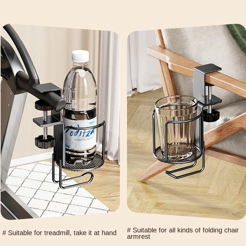 2 in 1 Desk Cup Holder with Headphone Hanger Holder, Anti-Spill Clip-On Table Cup Hook with 360° Rotation for Office Home Table