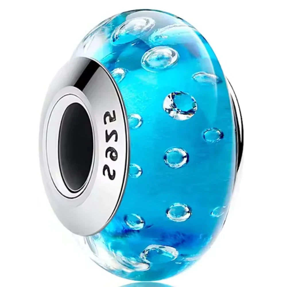 2025classic 925 Sterling Silver Colored Flower Leaf Cosmic Rainbow Murano Glass Charms Beads Fit DIY Bracelet Women Jewelry Gift