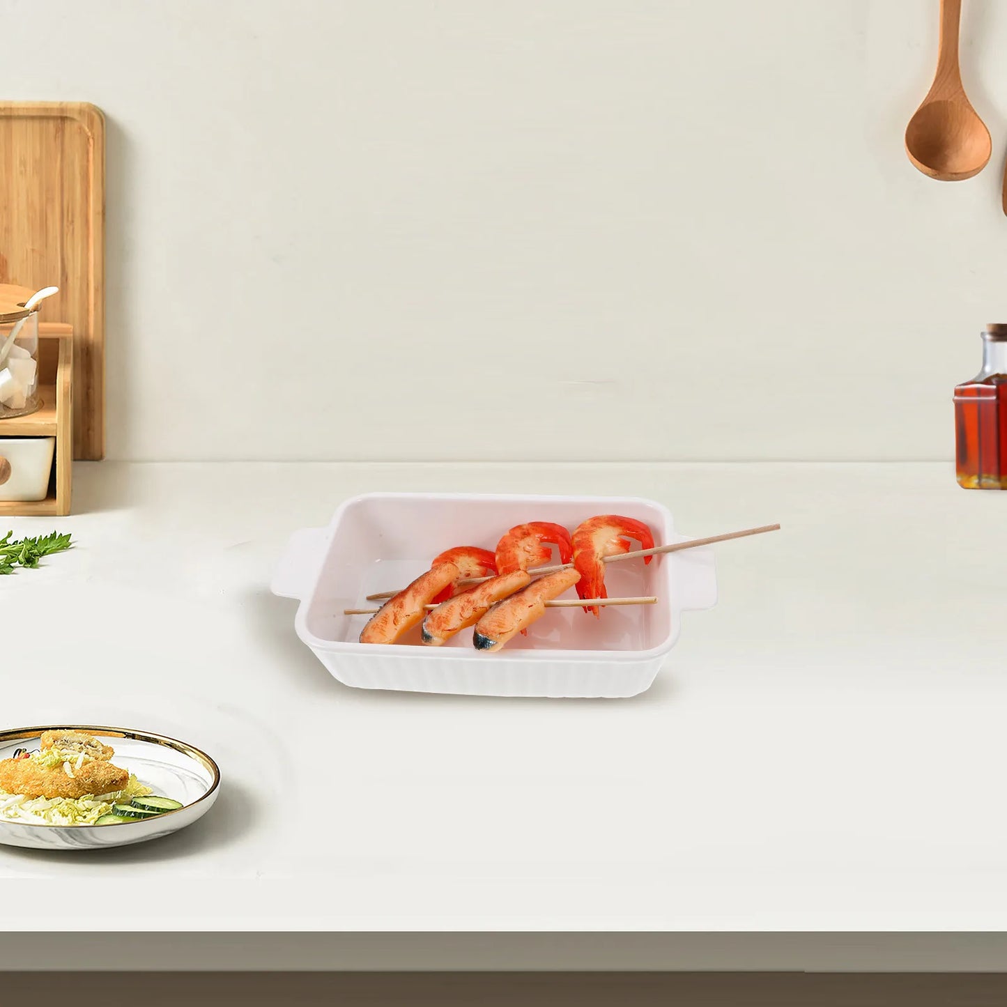 Double Handle Ceramic Baking Tray Heat Resistant for Roast Meat Chicken Pie Storage Salad Bowl Home Kitchen Bakeware Cooking