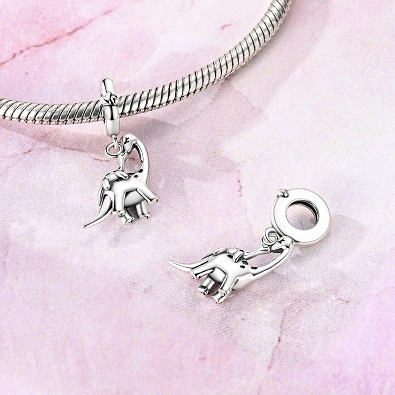 925 Sterling Silver Mother‘s Day Longneck Dino Charm Brachiosaurus Pendant Fit Original Charm Bracelets Women DIY Jewelry Gift
