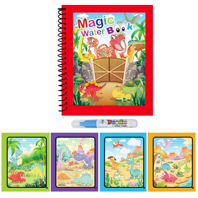1PC Children's Watercolor Painting Magic Book with Refillable Water Pen for Children Animal Cartoon Painting Book Education Toys