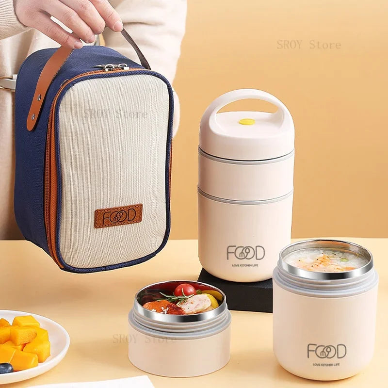 Vacuum Thermal Lunch Box Stainless Steel Insulated Lunch Bag Food Warmer Soup Cup Thermos Containers Lunch Box for Kids Tupper