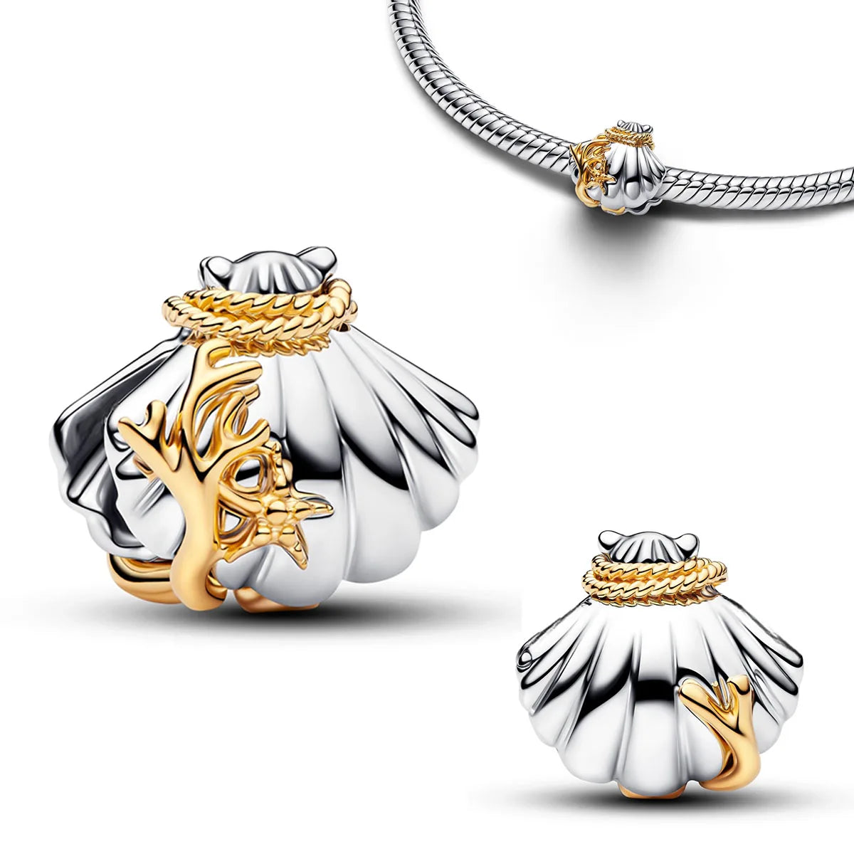 2026 S925 Silver Plated Paved Golden Ring Charm Luxury Stone Shell Nature Strength Cowboy Textured Safety Chain Fine Jewelry