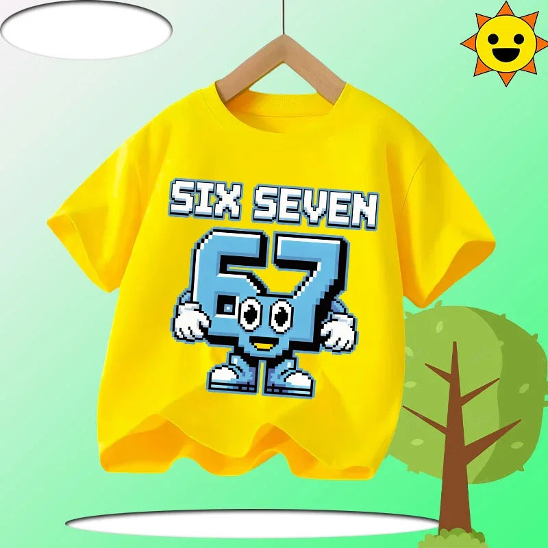 Summer Six Seven 67 Cartoon Cute Print Children‘s Short Sleeve Tops Cotton Casual Kids T-shirt Fashion Boys Girls Clothes Tees