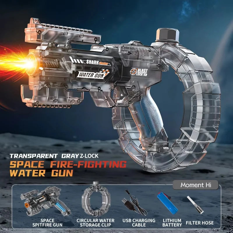 2026Space Electric Water Gun Energy Ring Burst Transformation LED Lights Large Capacity Full Auto Continuous Fire Squirt Gun Toy