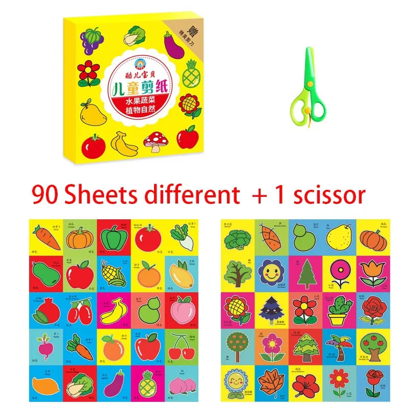 49/91pcs Kids Cartoon Paper Folding Cutting Toy Children Kingergarden Art Craft DIY Learn Scissor Skills Educational Toys