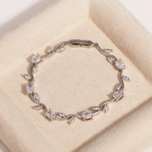 Natural Royal Women Jewelry Silver Color Dark Blue CZ Crystal Leaf Chain Link Bracelets and Bangles for Party Gift