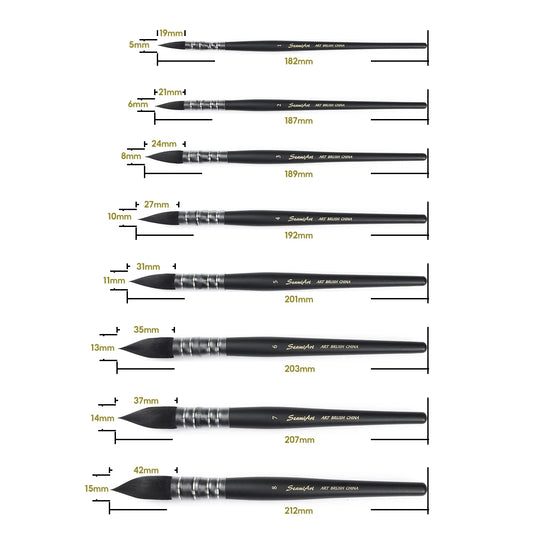Watercolor Paint Brush – Wooden Handle Artist Brush in 8 Sizes