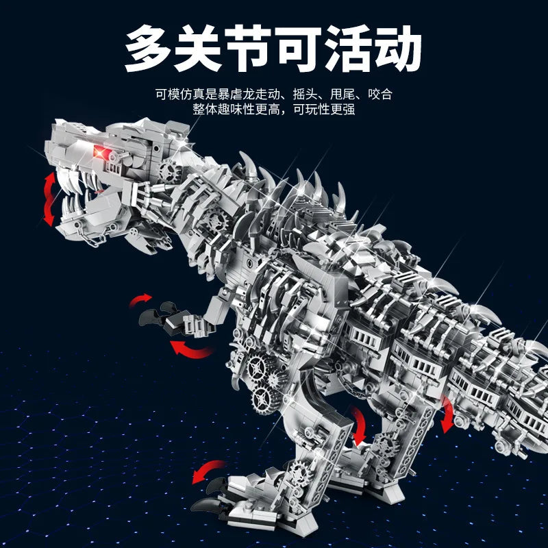 Jurassic World Articulated Mechanical T-Rex Building Blocks, Dinosaur Model Ornament, Kids Toy Gift
