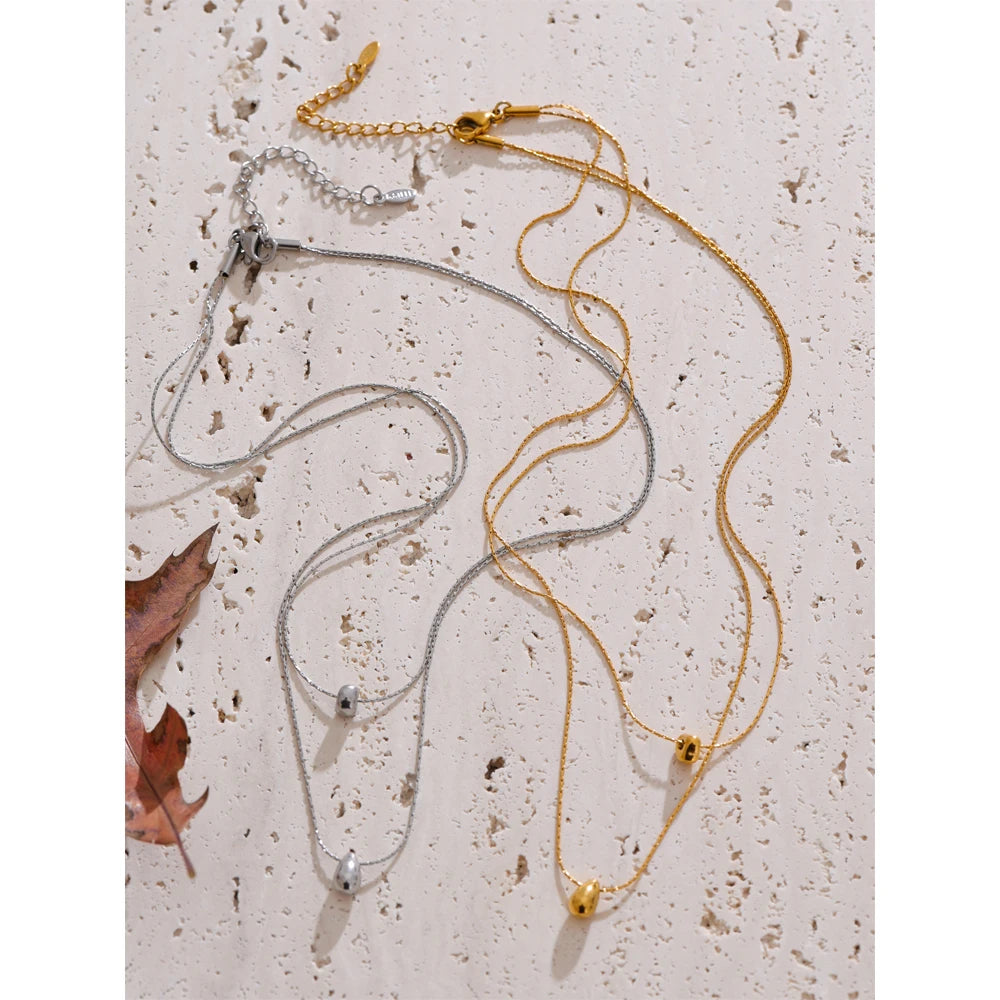 Yhpup Distinctive Cast Pendant Double Layer Chain Stacked Fashion Necklace Gift 316L Stainless Steel Trendy Jewelry Accessories