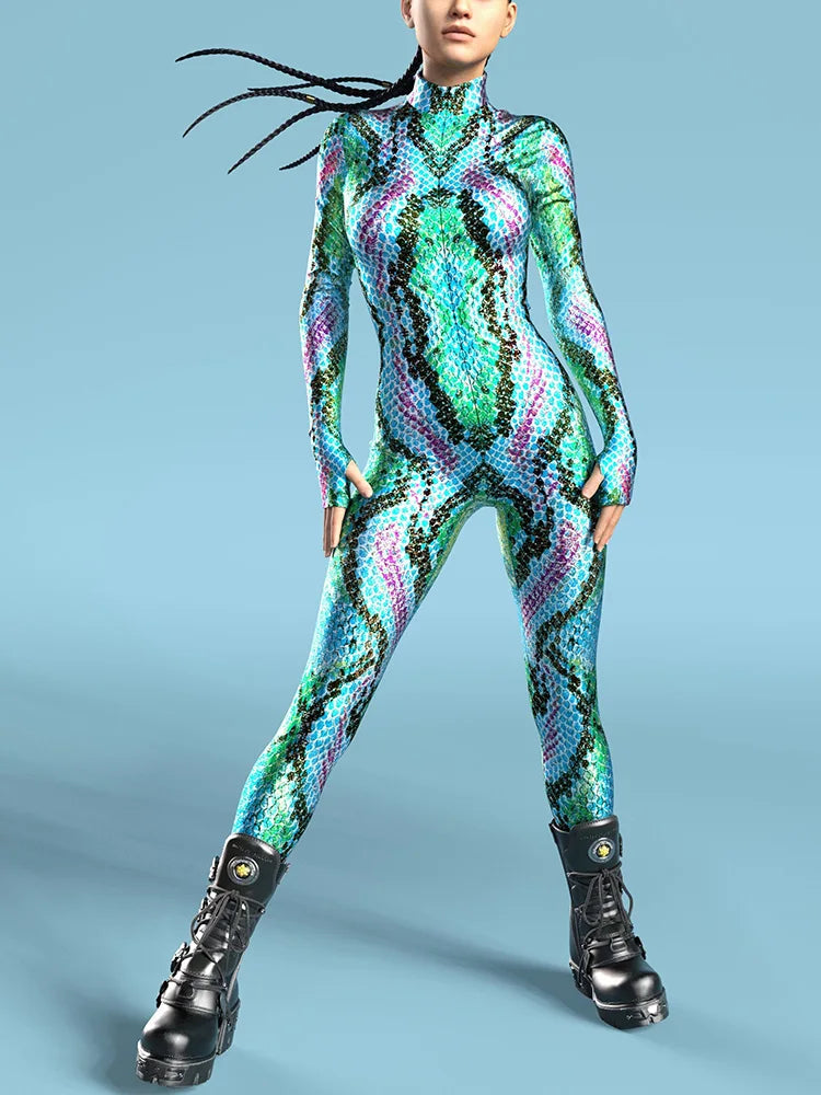 Snake Costume Women's Jumpsuit Unique Animal Festival Bodysuit Halloween Rave Outfit Cosplay Zentai Suit Party Masquerade Tights