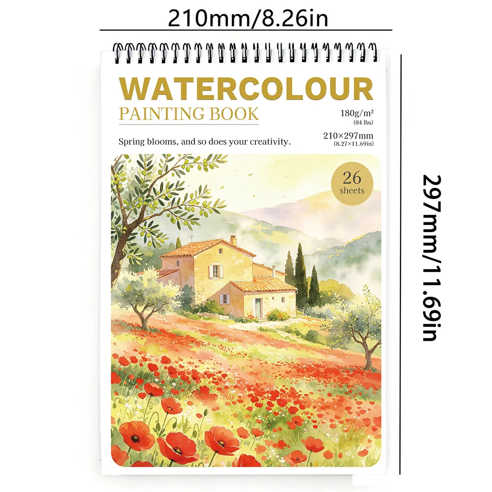 A4/A5 180GSM Watercolor Sketchbook, 26 Sheets Acid-Free Heavyweight Paper, Art Pad for Watercolor, Acrylic, Gouache, Drawing, Pr