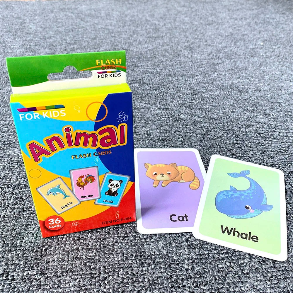 Kids 36PCS/Set Animal Shape Color Time Flash Card Montessori Early Education Learning Educational Toys For Children Gifts