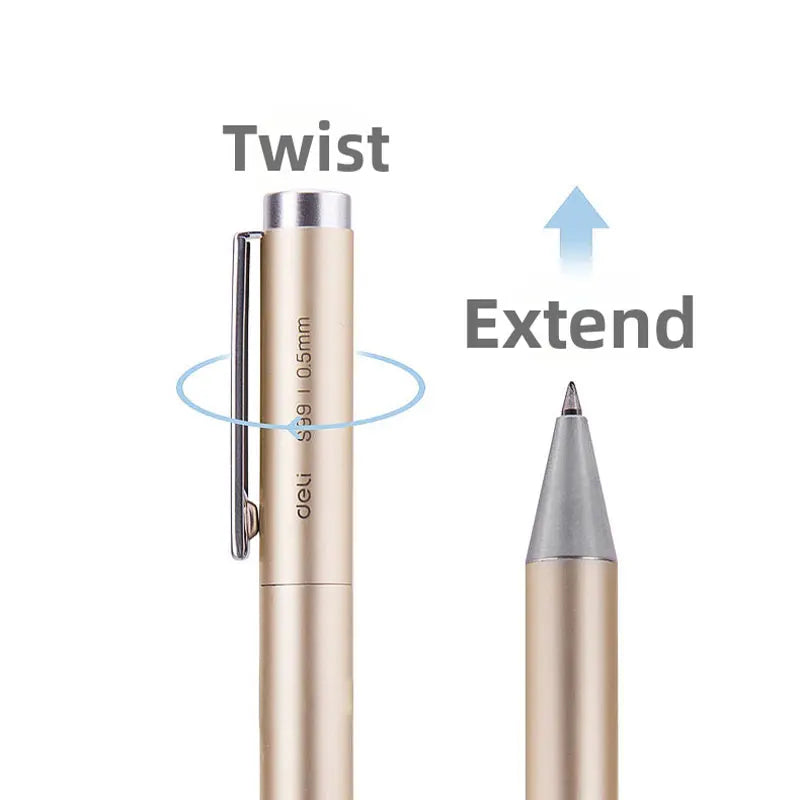 DELI Metal Sign Pen 0.5mm Gel Ink Pens Golden Silver Color Metallic Writing Pen Office Supplies Gold, silver, metal pen barrels