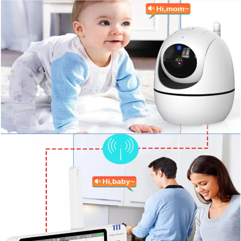 5 Inch Babyphone Video Baby Monitor Zoom Security Surveillance Camera with Temperature Sensor & Lullaby Built‑in Camera fo