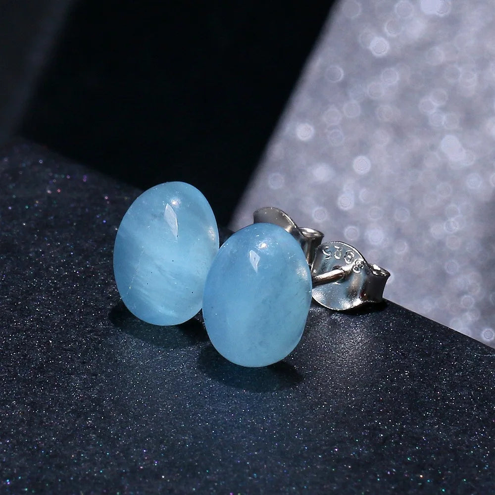 ITSMOS Natural Aquamarine s925 Sterling Silver Ear Studs Geometric Minimalist Luxury Weddings Jewelry Earrings for Women Gift