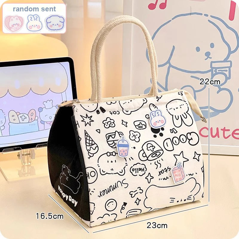 Cute Cat Thermal Lunch Bag For Women Girls Kawaii Portable Insulated Lunch Box Bag Bento Pouch Food Storage Bags For Kids Adults