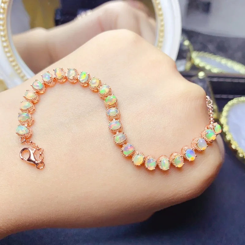 3*4mm Natural Opal Bracelet S925 Sterling Silver for Women Fine Fashion Charm Weddings Jewelry