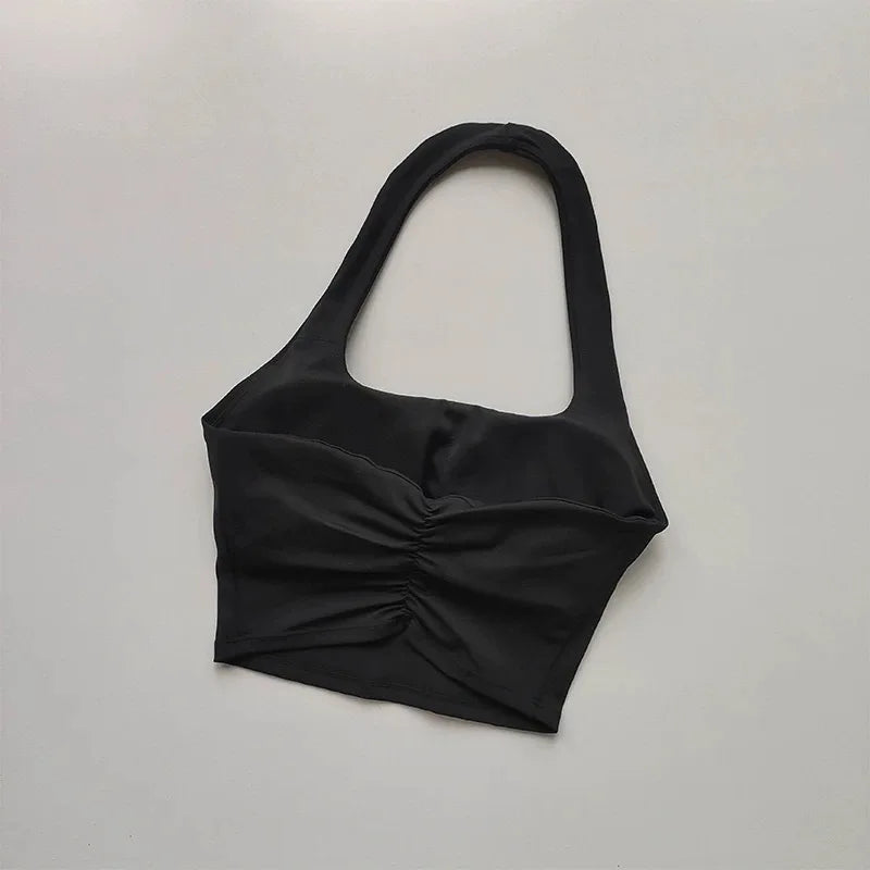 Summer New Sexy Hanging Neck with Chest Pads, Beautiful Back Sports Bra, Women's Light Luxury Fashion, Unique Pleated Sports Bra