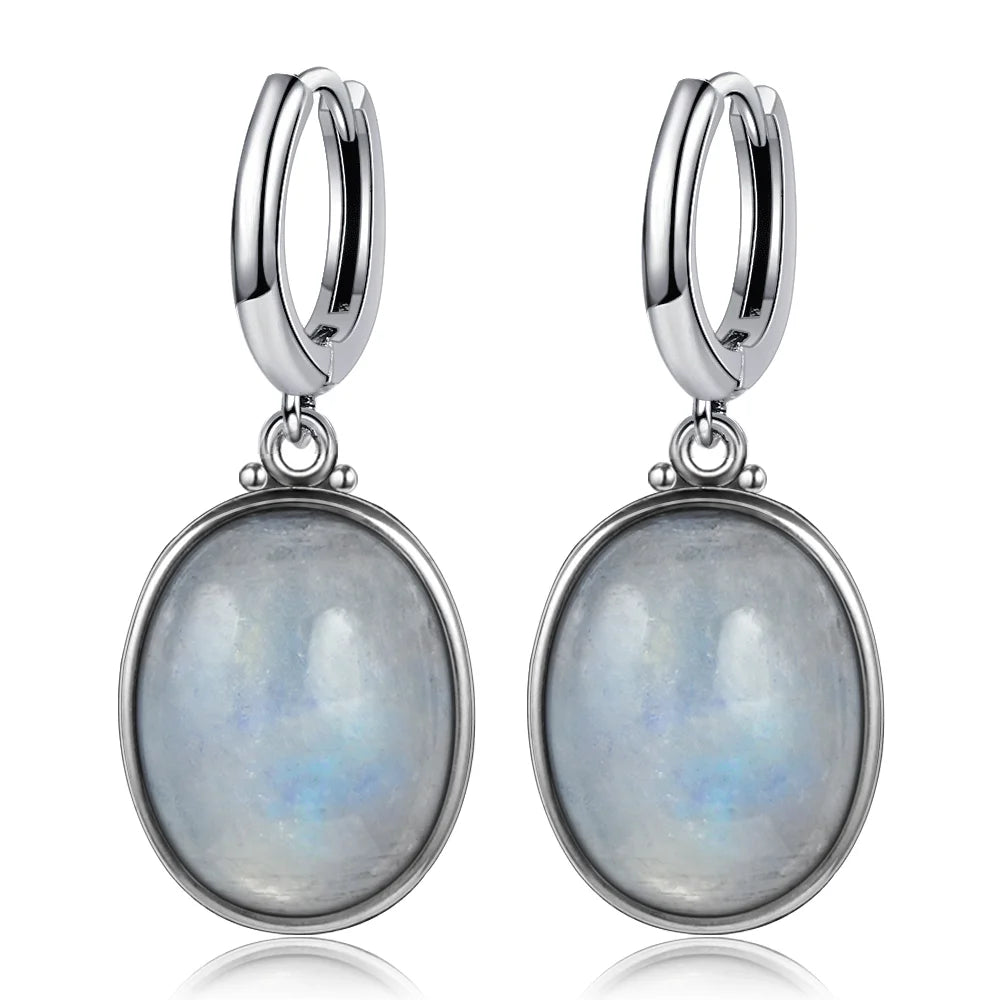 Simple Style Large Oval Natural Kyanite S925 Silver Hoop Earrings Gems Elegant Pendant Luxury Jewelry Anniversary Gift