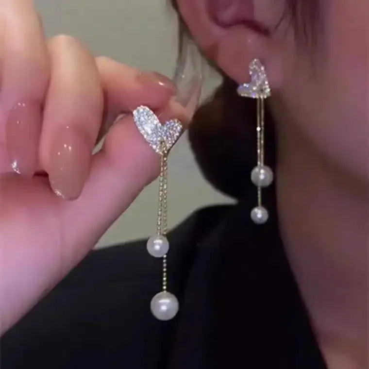 New Green Red Crystal Beaded Pendant Tassel Earrings for Women Exquisite Light Luxury Unique Design Personalized Girls Jewelry